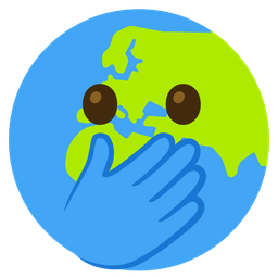 face with open eyes and hand over mouth and globe showing Europe-Africa