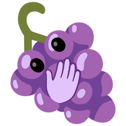 face with open eyes and hand over mouth and grapes