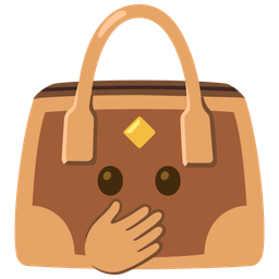 face with open eyes and hand over mouth and handbag