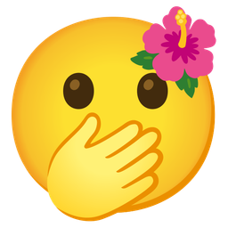 face with open eyes and hand over mouth and hibiscus