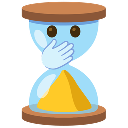 face with open eyes and hand over mouth and hourglass done