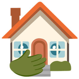 face with open eyes and hand over mouth and house