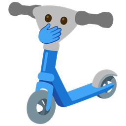 face with open eyes and hand over mouth and kick scooter
