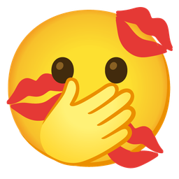 face with open eyes and hand over mouth and kiss mark