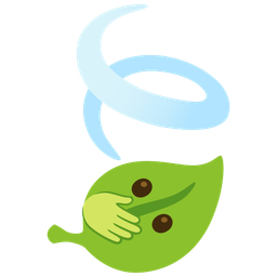 face with open eyes and hand over mouth and leaf fluttering in wind