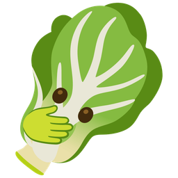 face with open eyes and hand over mouth and leafy green