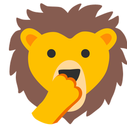 face with open eyes and hand over mouth and lion