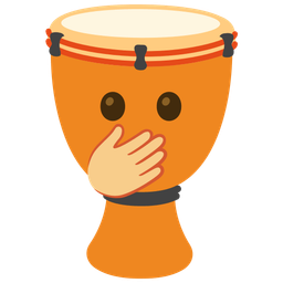 face with open eyes and hand over mouth and long drum