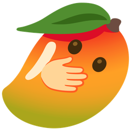 face with open eyes and hand over mouth and mango