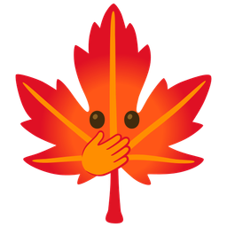face with open eyes and hand over mouth and maple leaf