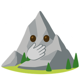 face with open eyes and hand over mouth and mountain