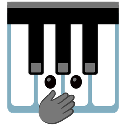 face with open eyes and hand over mouth and musical keyboard