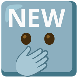 face with open eyes and hand over mouth and NEW button