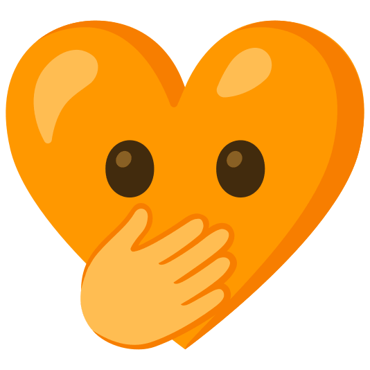 Face with open eyes and hand over mouth and Orange heart