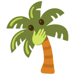 face with open eyes and hand over mouth and palm tree