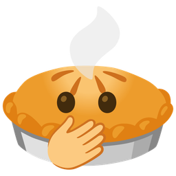 face with open eyes and hand over mouth and pie
