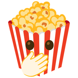 face with open eyes and hand over mouth and popcorn