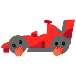 face with open eyes and hand over mouth and racing car