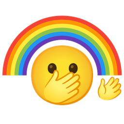 face with open eyes and hand over mouth and rainbow