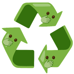 face with open eyes and hand over mouth and recycling symbol