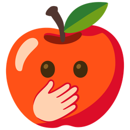 face with open eyes and hand over mouth and red apple