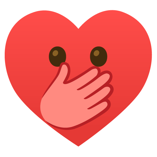 Face with open eyes and hand over mouth and Red heart