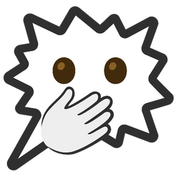 face with open eyes and hand over mouth and right anger bubble