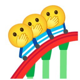 face with open eyes and hand over mouth and roller coaster
