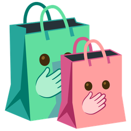 face with open eyes and hand over mouth and shopping bags
