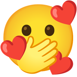 Face with open eyes and hand over mouth and Smiling face with hearts