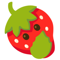 face with open eyes and hand over mouth and strawberry