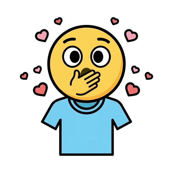 Face with open eyes and hand over mouth and T-shirt