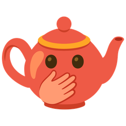 face with open eyes and hand over mouth and teapot