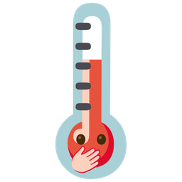 face with open eyes and hand over mouth and thermometer