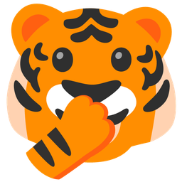 face with open eyes and hand over mouth and tiger face