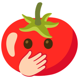 face with open eyes and hand over mouth and tomato