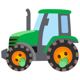 face with open eyes and hand over mouth and tractor