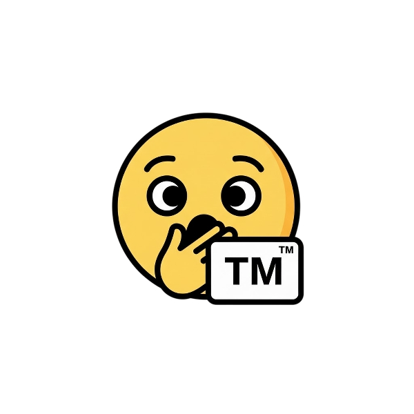 Face with open eyes and hand over mouth and Trade mark