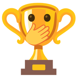 face with open eyes and hand over mouth and trophy