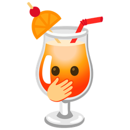face with open eyes and hand over mouth and tropical drink