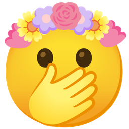 face with open eyes and hand over mouth and tulip