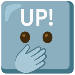 face with open eyes and hand over mouth and UP! button
