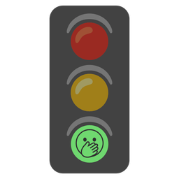 face with open eyes and hand over mouth and vertical traffic light