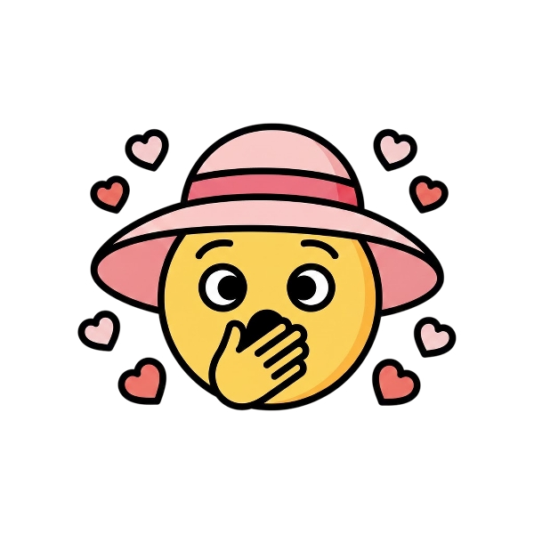 Face with open eyes and hand over mouth and Woman’s hat