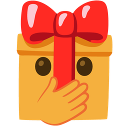 face with open eyes and hand over mouth and wrapped gift