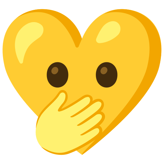 Face with open eyes and hand over mouth and Yellow heart