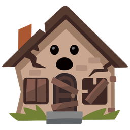 Face with open mouth and Derelict house