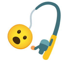 Face with open mouth and Fishing pole