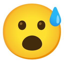 Face with open mouth and Grinning face with sweat