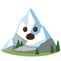 Face with open mouth and Snow-capped mountain